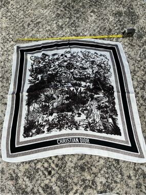 Dior Black and White Toile Silk Scarf with Neutral Stripes